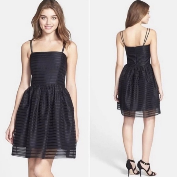 Shoshanna Dresses & Skirts - Shoshanna NWT Silk Chelsea Organza Ribbon Stripe Fit Flare Black Mini Dress 10